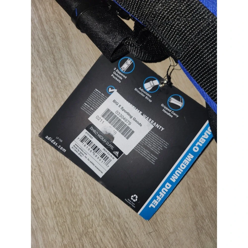 Adidas Diablo MEDIUM Duffel CORE TRAVEL Bag‎ BLACK/WHITE/BLUE 2 POCKETS~NEW+TAGS